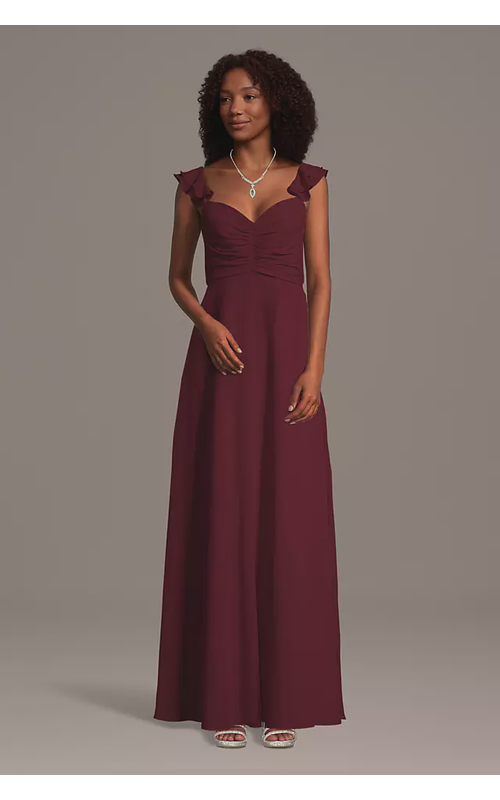 Chiffon Ruffle Sleeve Ruched A-Line Dress