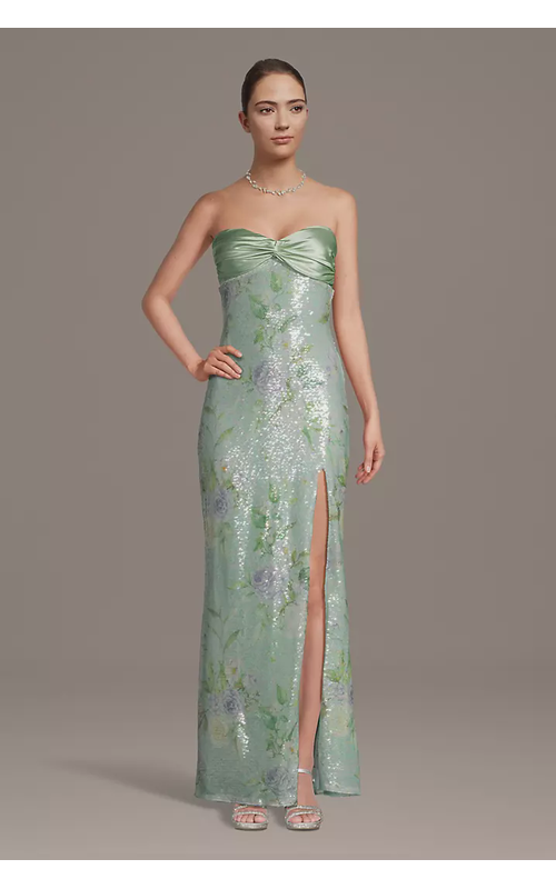 Strapless Pattern Sequin Sheath Dress