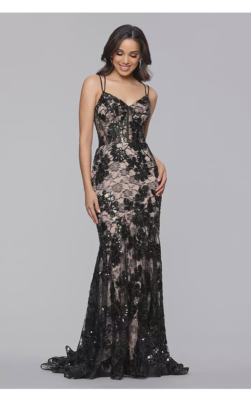 Allover Glitter Floral Mermaid Dress