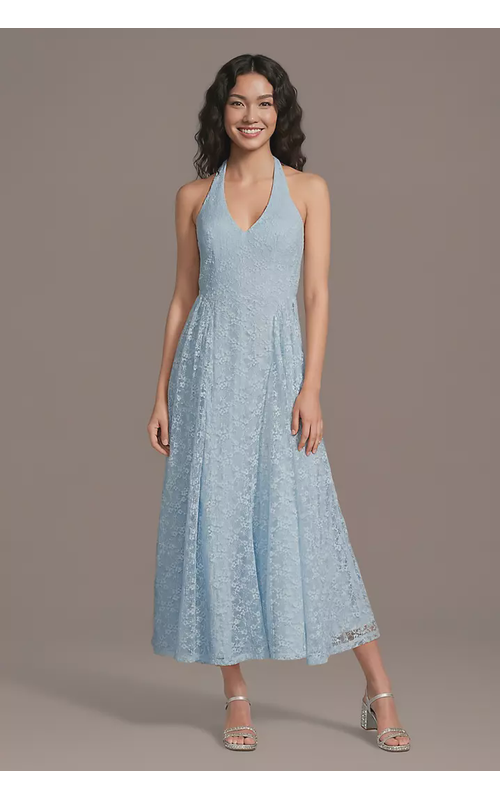 Lace V-Neck Halter A-Line Midi Dress