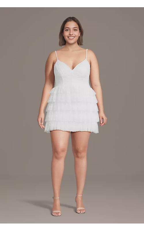 Tiered Mesh Mini Dress with Spaghetti Straps