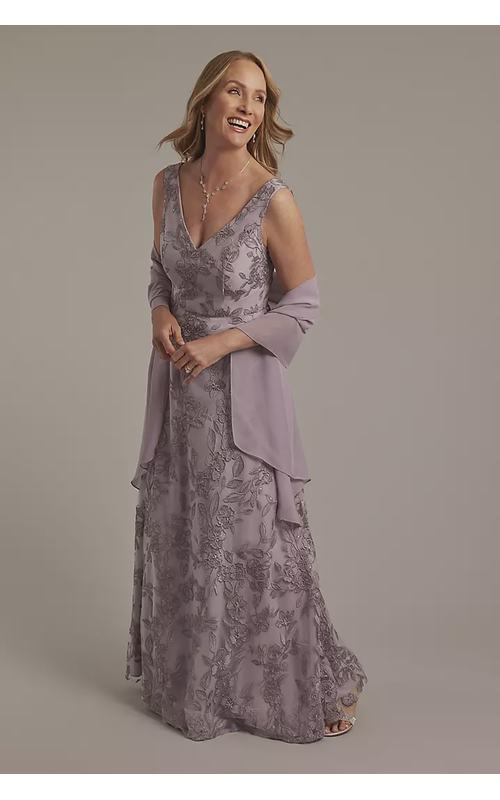 Embroidered A-Line Tank Dress with Chiffon Wrap