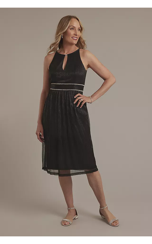 Short Metallic Sheath Dress with Keyhole Neckline
