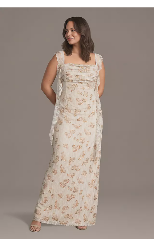 Floral Print Lace Ruffle Sheath Dress