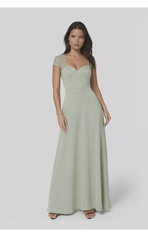 Cap Sleeve Lace A-Line Dress with Slit