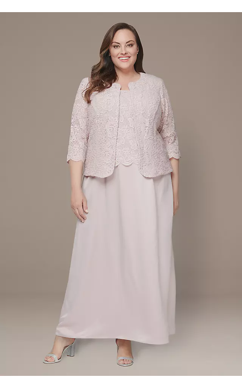 Scalloped Glitter Lace Satin Skirt plus Size Dress