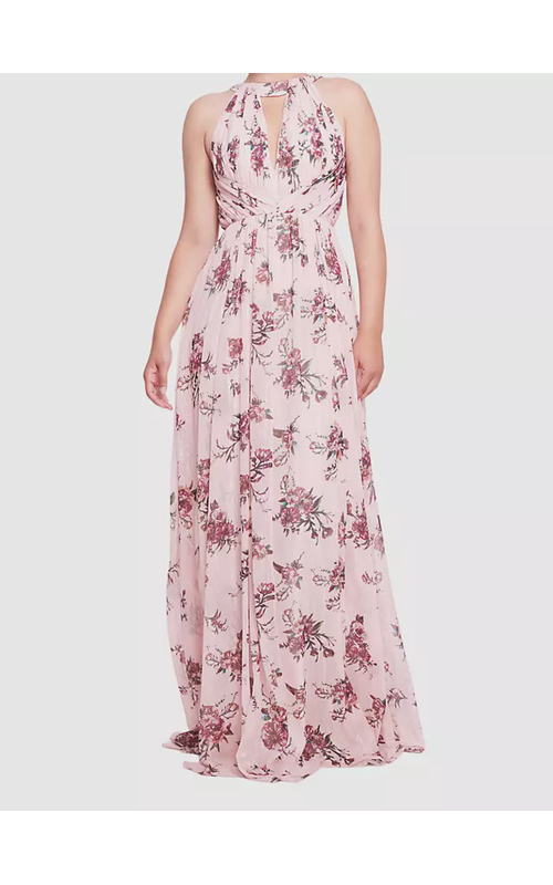 Carrara Floral Chiffon Key-Hole Halter Gown