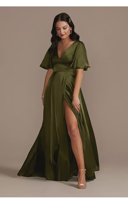 Charmeuse Flutter-Sleeve A-Line Dress