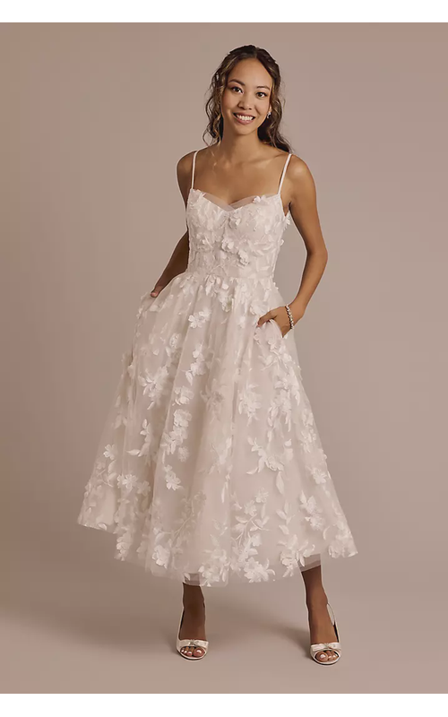 Floral Applique Tea-Length Dress