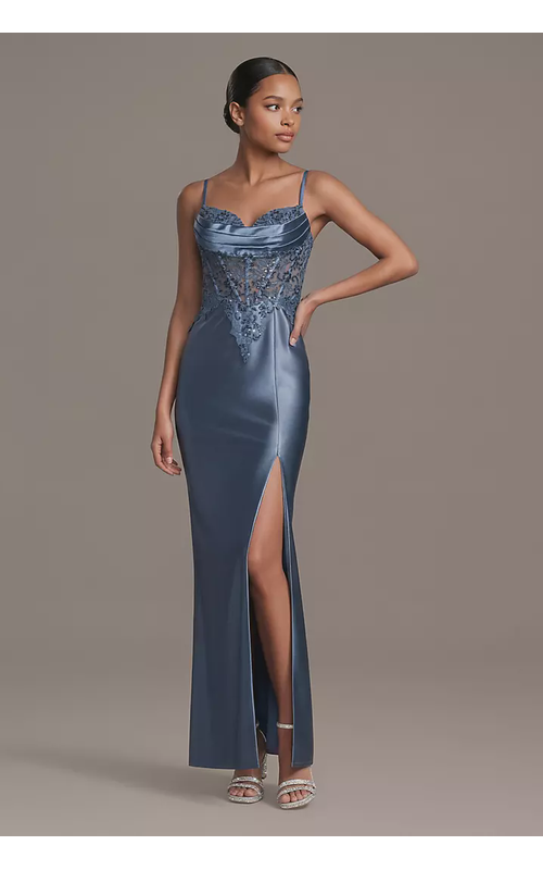 Sculpting Satin Illusion Applique Sheath Dress