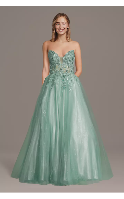 Glitter Tulle Applique Off-the-Shoulder Ball Gown