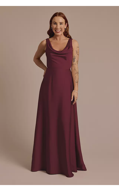 Matte Satin Cowl Neck Tie Back Dress