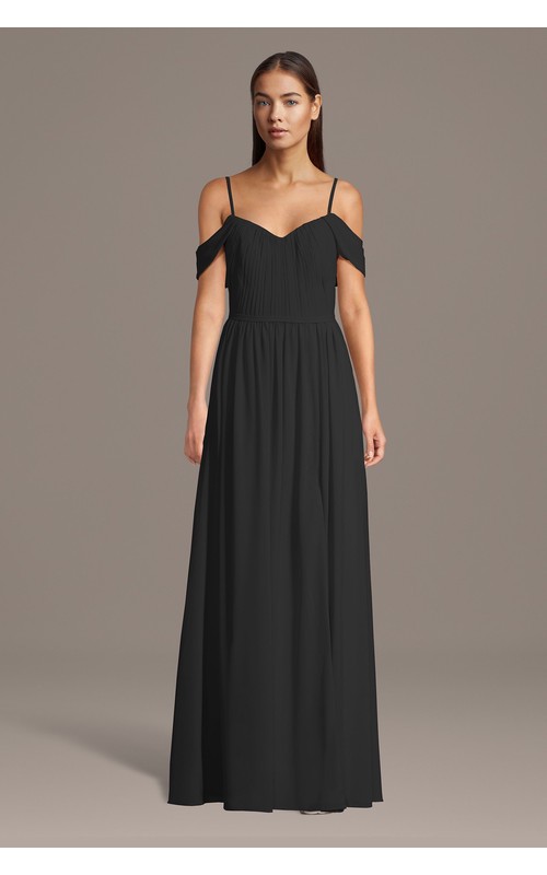Chiffon Off-the-Shoulder Pleated Bodice Dress
