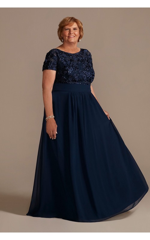 Floor Length Sheath Gown with Lace Bodice