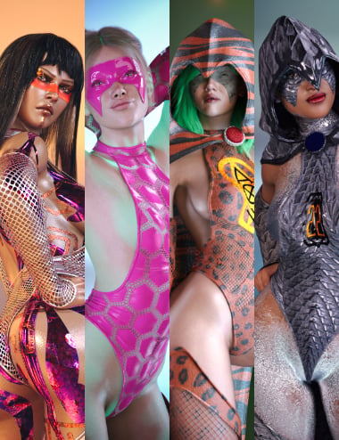 dForce Obsidian Superhero Outfit for Genesis 9, 8.1 and 8 Female Texture Add-On