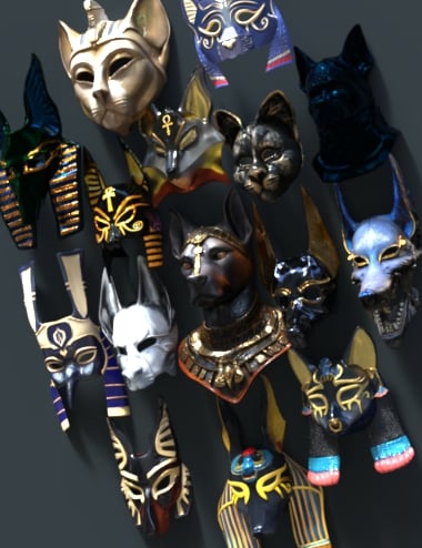 GNBD Egyptian Masks Animals Smart Props for Genesis 9