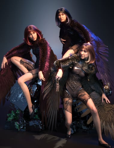 Raven Wing Poses for Genesis 9 and Aello Wings