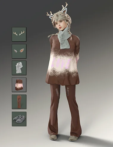 dForce MB Plush Antler Edgy Set Genesis 9 Feminine