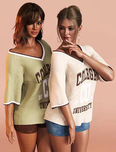dForce M8 Oversized Varsity T-Shirt for Genesis 9 Textures Add-On