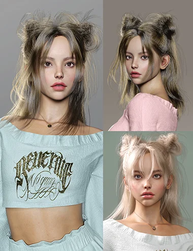 dForce Half Braid Buns Hair for Genesis 9