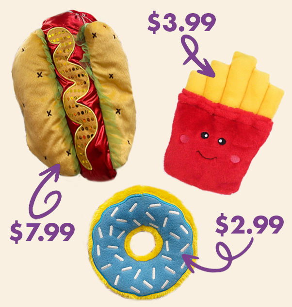 Pet toys for $3 to $8