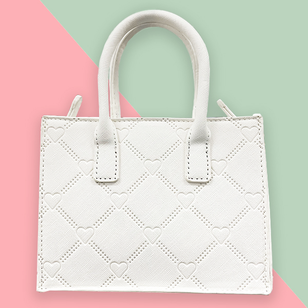 White box bag with heart design found in store at dd's.