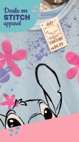 Various youth shirts deals on Disney’s Stitch apparel found in store at dd's.