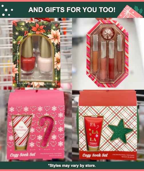 And Gifts For You Too! Nail polish, lipgloss, hand cream and socks gifts.