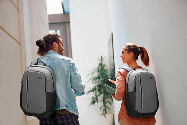 Students walking with Dell Pro 14 16 Plus EcoLoop Urban Backpack CP5625G on.