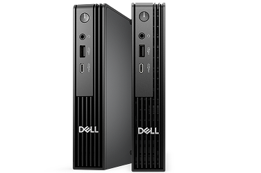 Two Dell Pro Micro Desktop computers on a gray background.