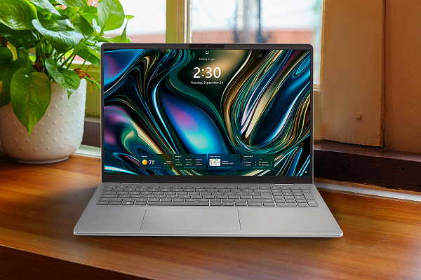 A Dell laptop computer in a home environment.