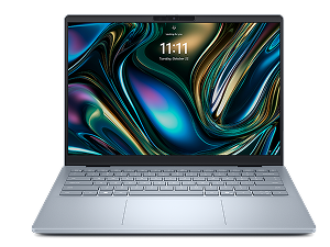 A Dell laptop computer on a dark gray background.