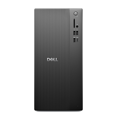 A Dell desktop computer on a dark gray                                                 background.