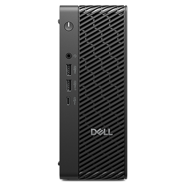 A Dell desktop computer on a dark gray                                                 background.
