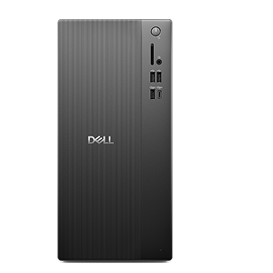 A Dell desktop computer on a dark gray background.