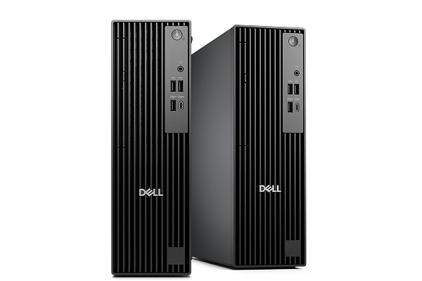 A Dell Pro Slim Desktop computer on a gray background.