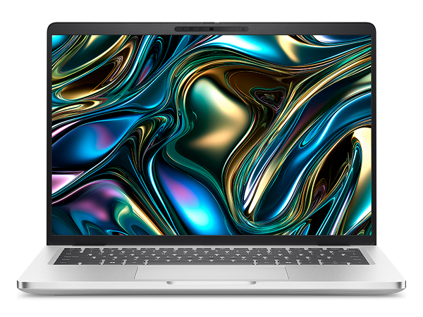 A Dell Pro 14 Plus Laptop on a gray background.