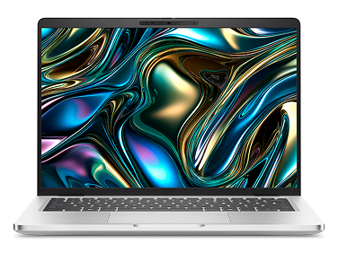 A Dell Pro 14 Plus Laptop on a gray background.