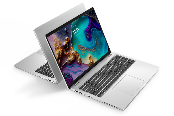 Two Dell Pro 16 Plus AI laptop computers sitting back to back.