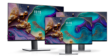 Three Dell monitors of various sizes with visually stunning graphics.