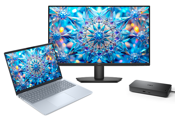 A Dell laptop computer, monitor and dock with limited-time offers.
