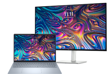 A Dell 16 Plus laptop computer and a Dell 32 Plus 4K monitor.