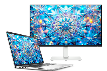 A Dell Pro 16 laptop and a Dell 24 Plus adjustable stand monitor.