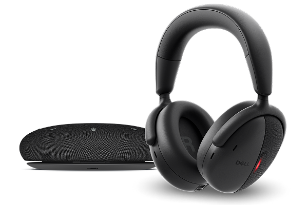 A Dell speakerphone and wireless headset.