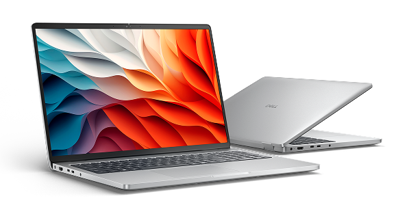 Two Dell Pro 16 Laptop computers on a dark background.