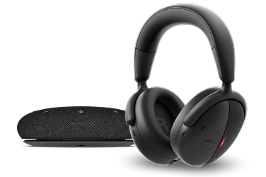 A Dell speakerphone and wireless headset.