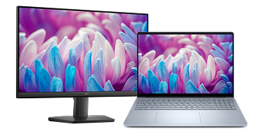 A Dell 24 Monitor next to a Dell 16 Plus Laptop computer.
