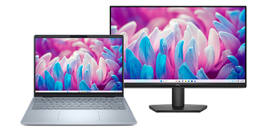 A Dell 24 Monitor next to a Dell 14 Plus Laptop computer.