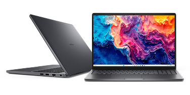 Two Dell Pro 16 Laptop computers at different angles.