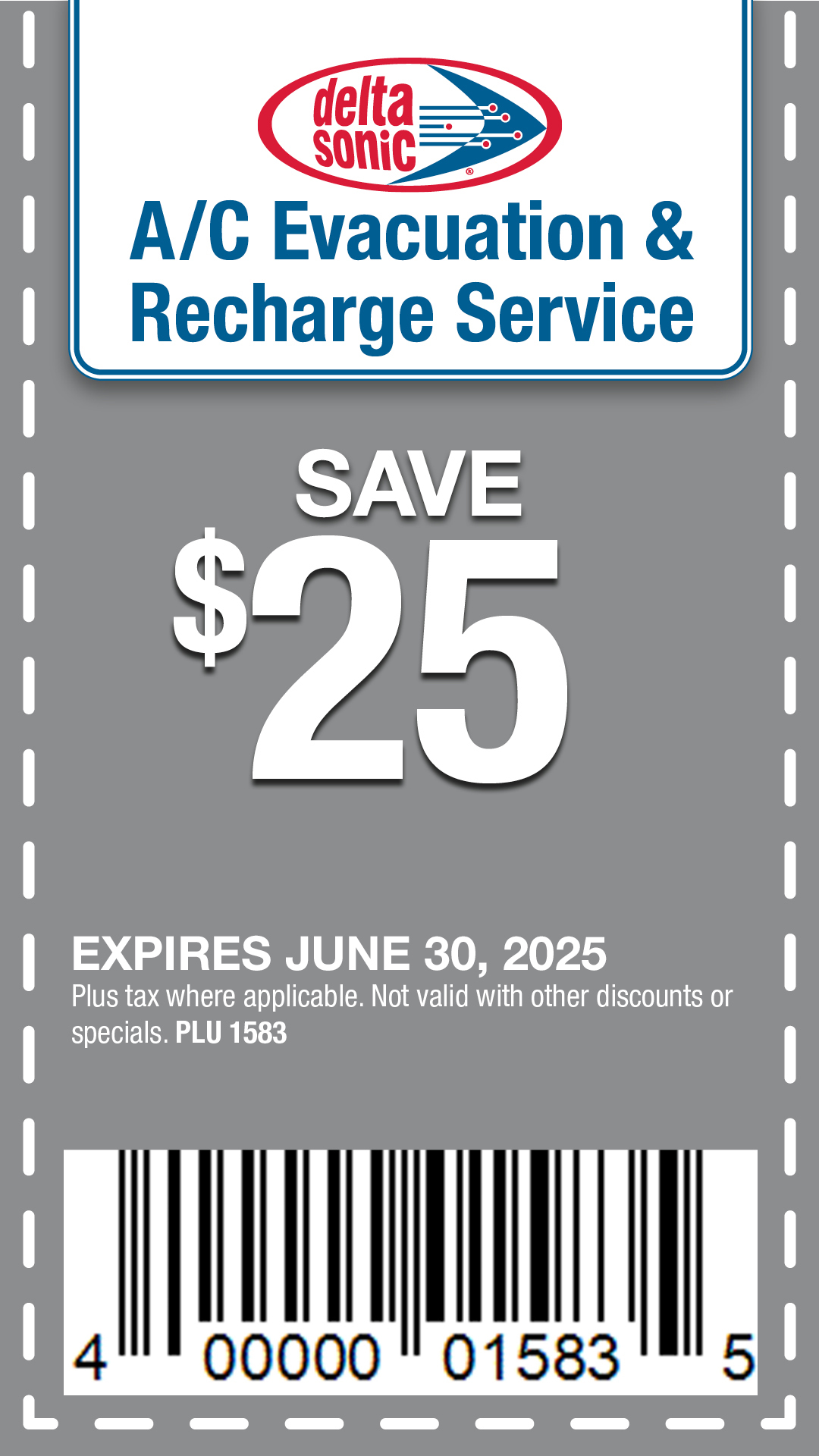 A/C evacuation $25 off plu 1583